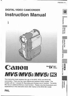 Canon MV 5 i MC manual. Camera Instructions.